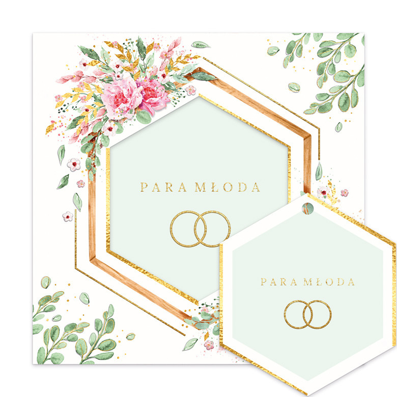 Karnet KW WZ ślub eukaliptus z kwiatami Henry